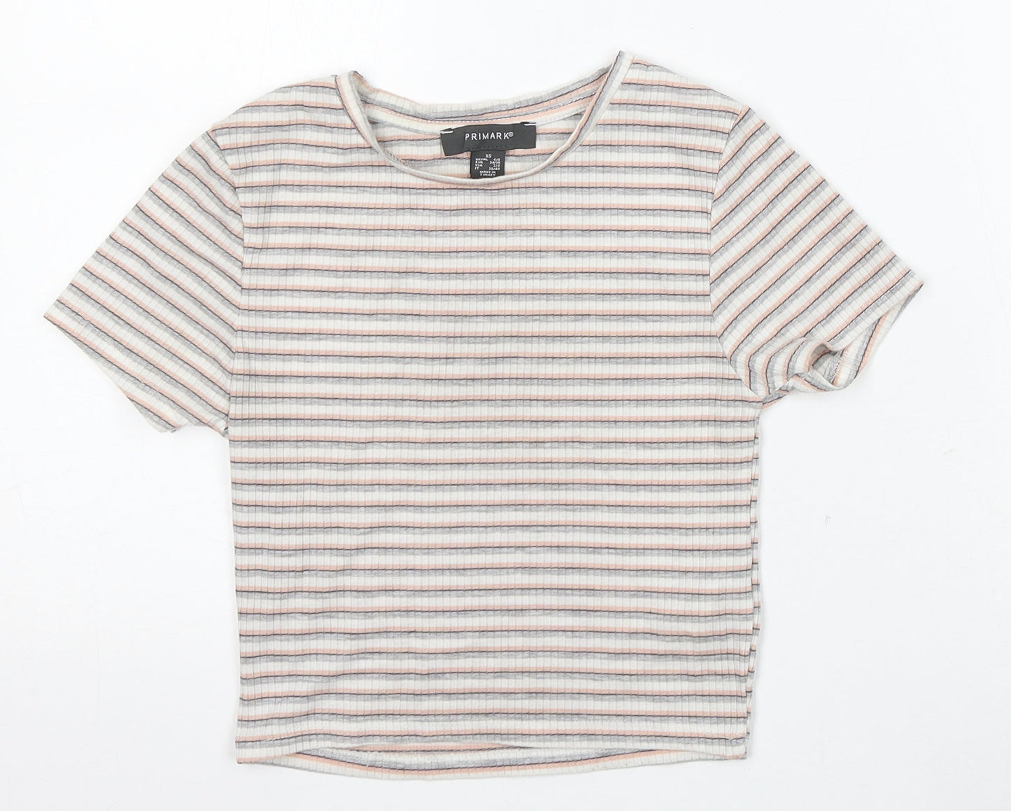 Primark Girls Multicoloured Striped Polyester Basic T-Shirt Size XS Round Neck