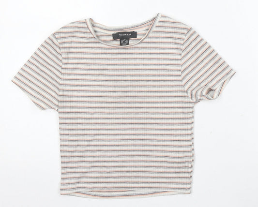 Primark Girls Multicoloured Striped Polyester Basic T-Shirt Size XS Round Neck