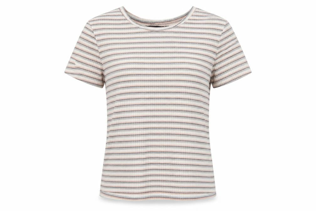 Primark Girls Multicoloured Striped Polyester Basic T-Shirt Size XS Round Neck