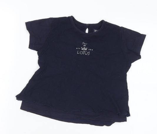 Jean Bourget Girls Blue  Cotton Basic T-Shirt Size 4 Years Round Neck