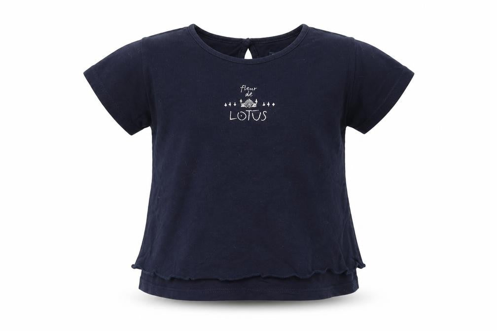 Jean Bourget Girls Blue  Cotton Basic T-Shirt Size 4 Years Round Neck
