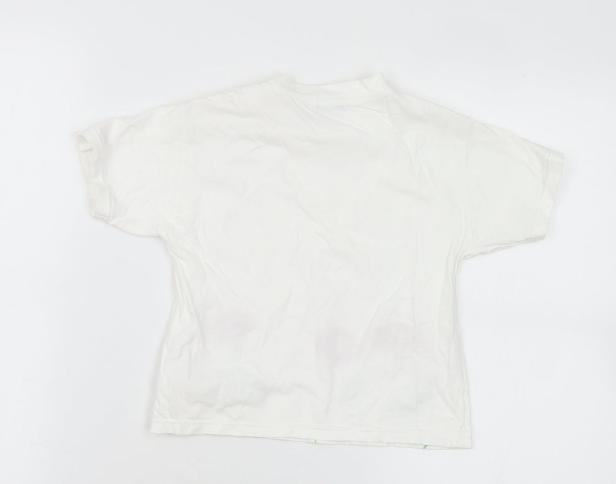 ELLE Girls White Floral Cotton Basic T-Shirt Size 2 Years Crew Neck