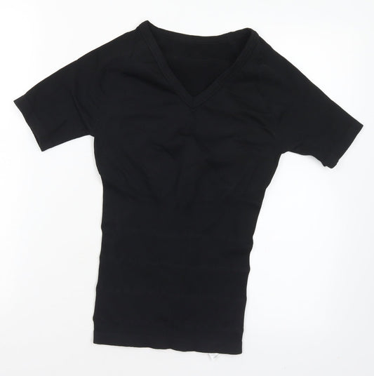 Preworn Womens Black  Nylon Basic T-Shirt Size S V-Neck
