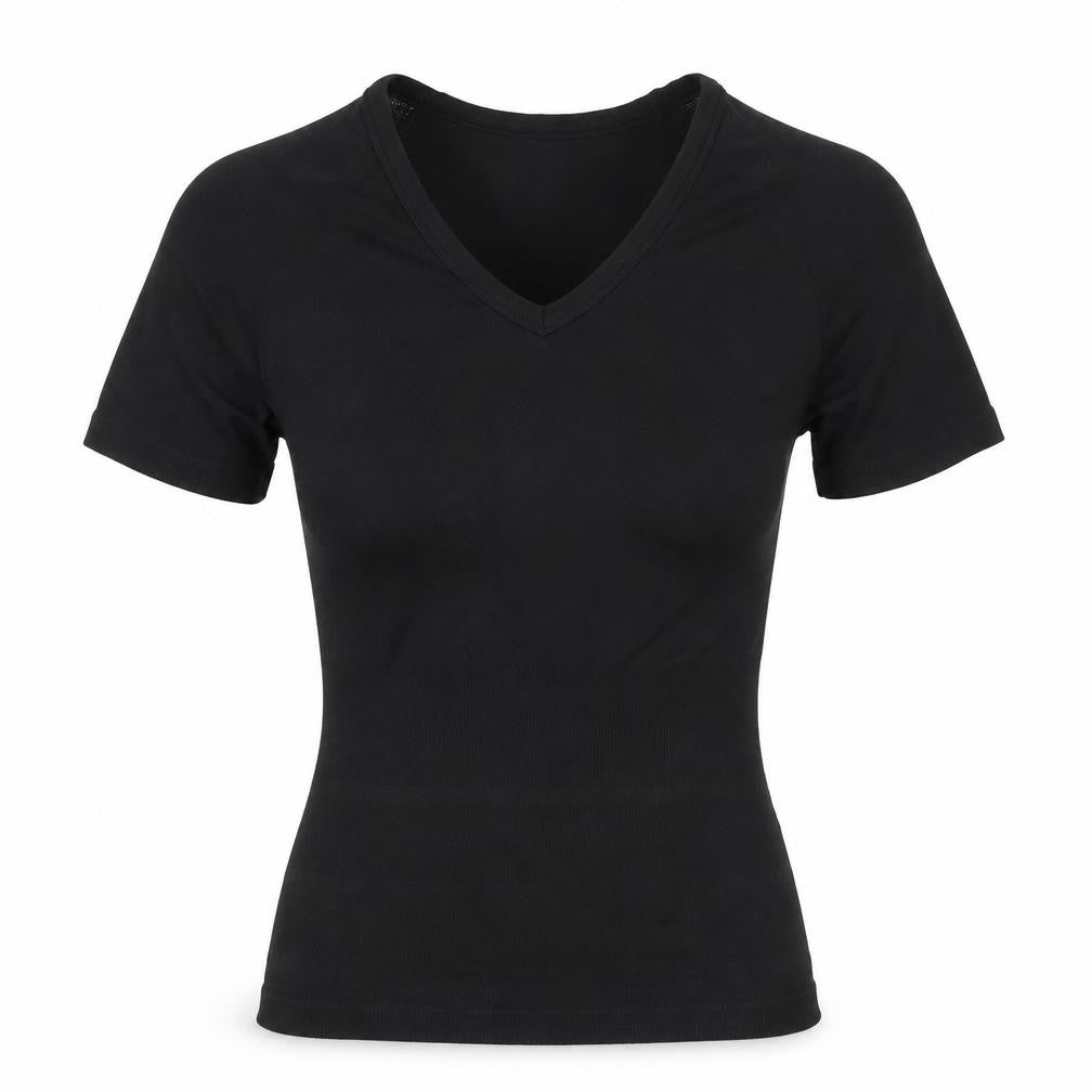 Preworn Womens Black  Nylon Basic T-Shirt Size S V-Neck
