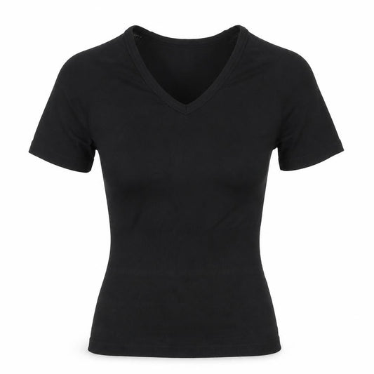 Preworn Womens Black  Nylon Basic T-Shirt Size S V-Neck