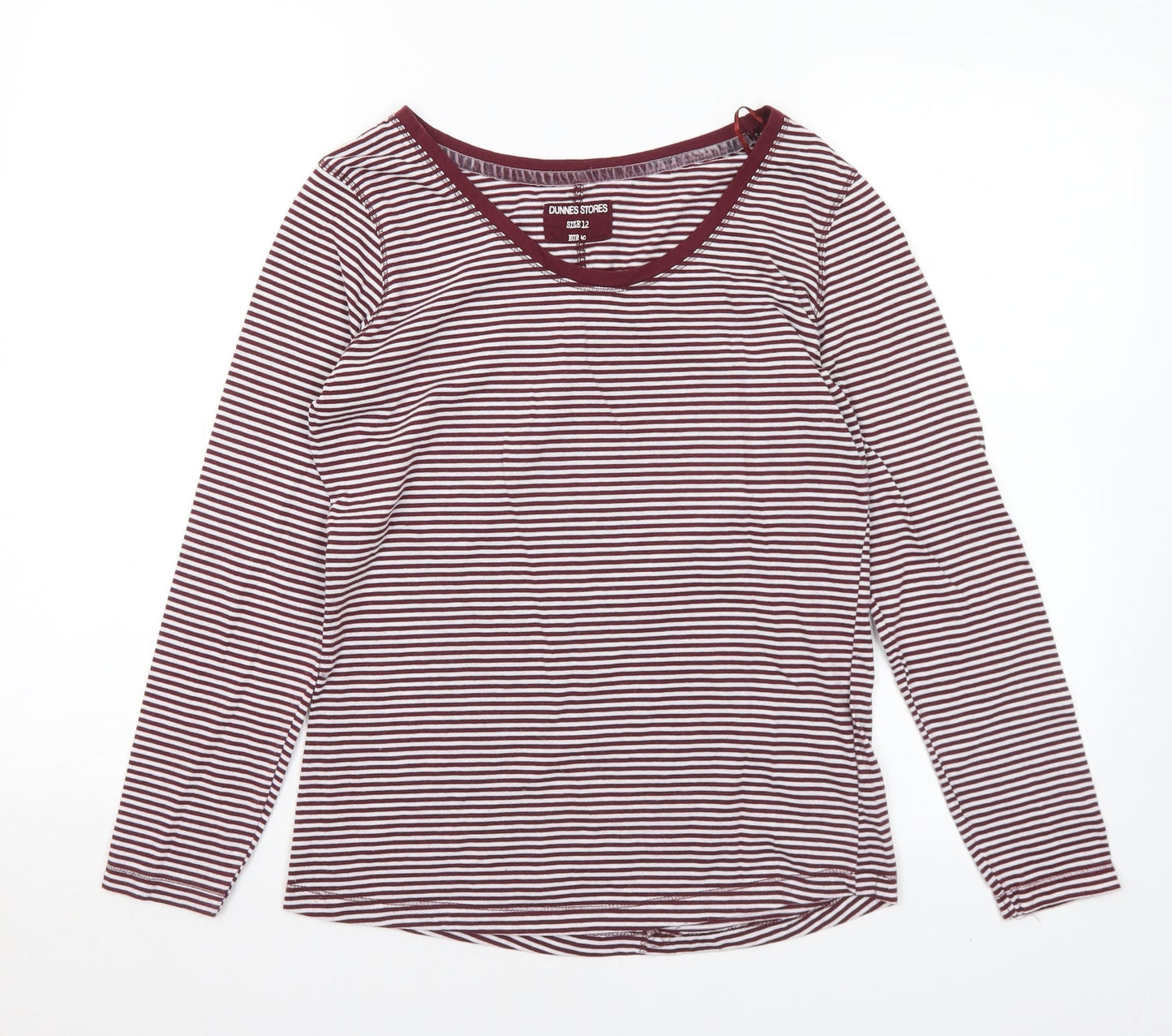 Dunnes Stores Womens Purple Striped Polyester Basic T-Shirt Size 12 Round Neck