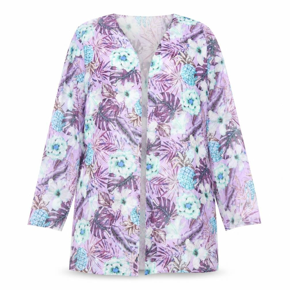 Preworn Womens Multicoloured Floral Polyester Kimono Blouse Size L V-Neck - Sheer