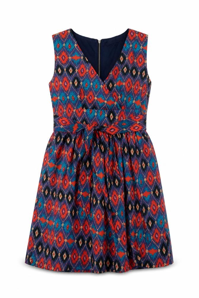 Yumi Womens Multicoloured Geometric Polyester A-Line  Size 12  V-Neck