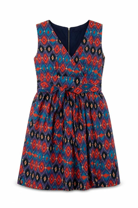 Yumi Womens Multicoloured Geometric Polyester A-Line  Size 12  V-Neck