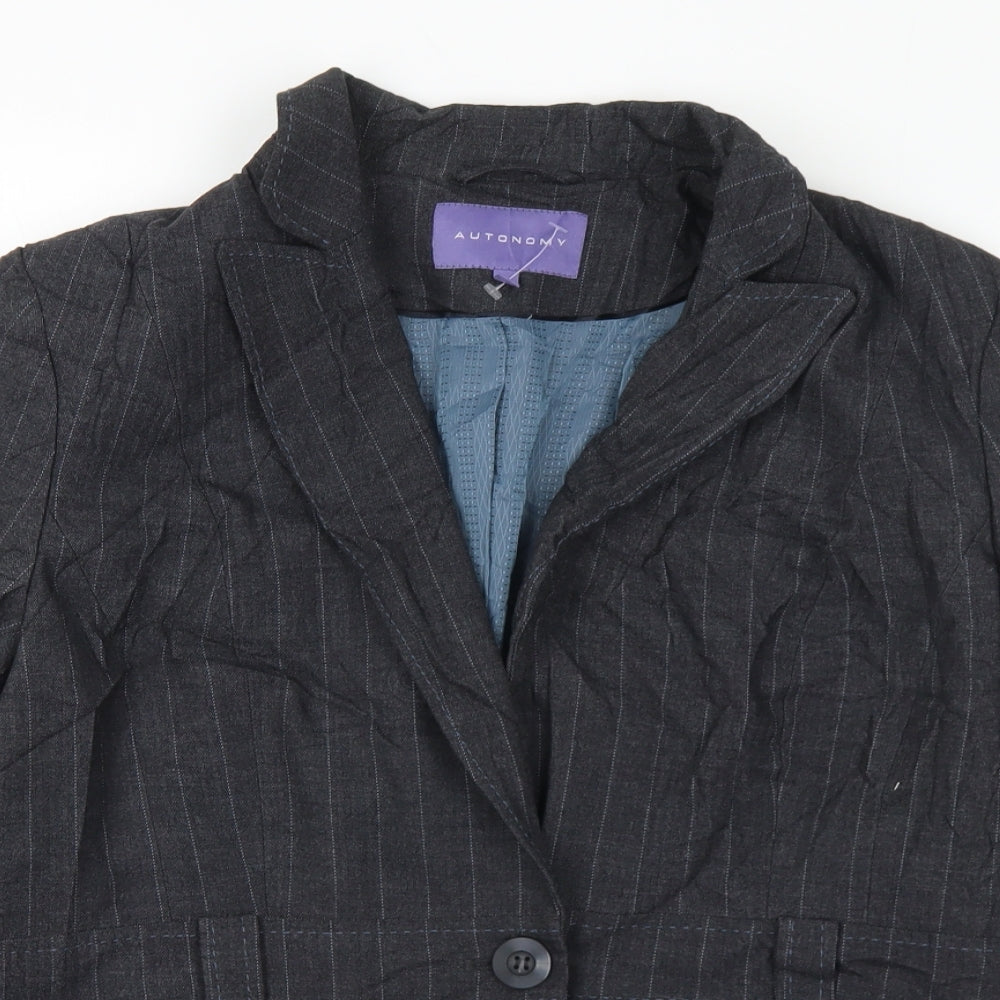 Atuonomy Womens Grey Pinstripe Polyester Jacket Suit Jacket Size 16