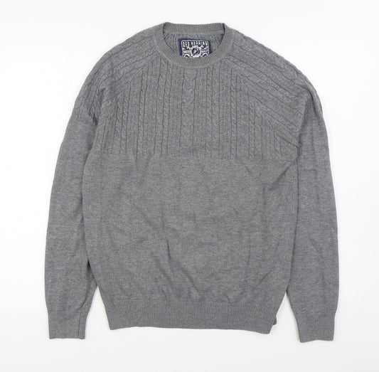 Red Herring Mens Grey Round Neck  Acrylic Pullover Jumper Size S