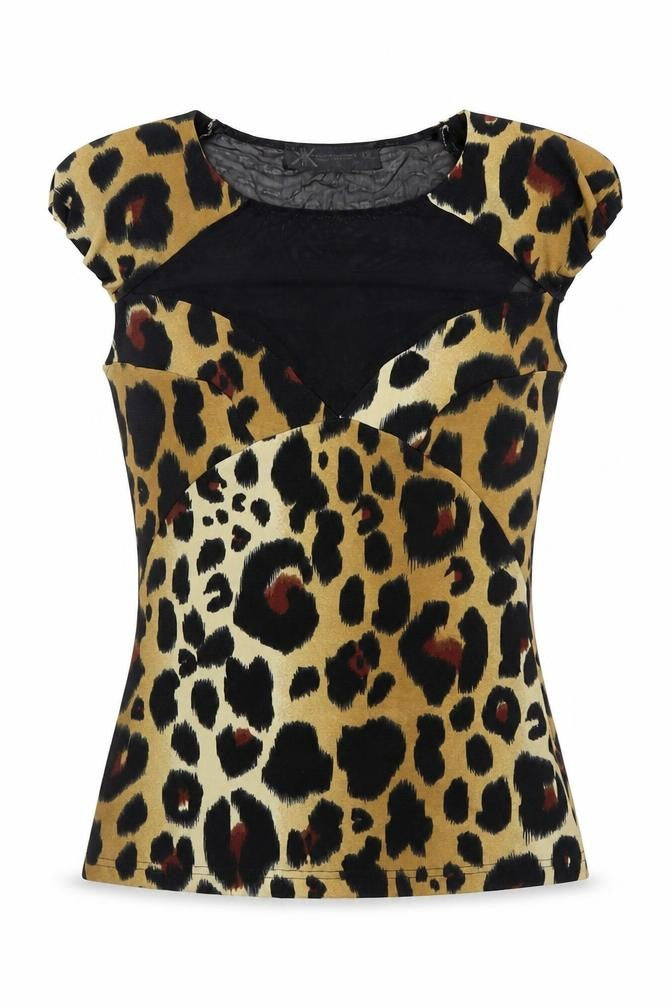 Kardashian Kollection Womens Brown Animal Print Polyester Basic Blouse Size 12 Round Neck