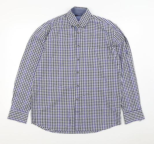 Pretend Mens Blue Plaid Cotton  Button-Up Size M Collared Button
