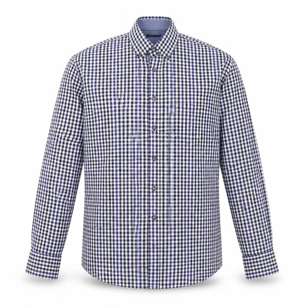 Pretend Mens Blue Plaid Cotton  Button-Up Size M Collared Button