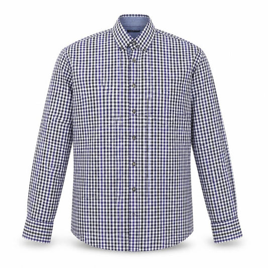 Pretend Mens Blue Plaid Cotton  Button-Up Size M Collared Button