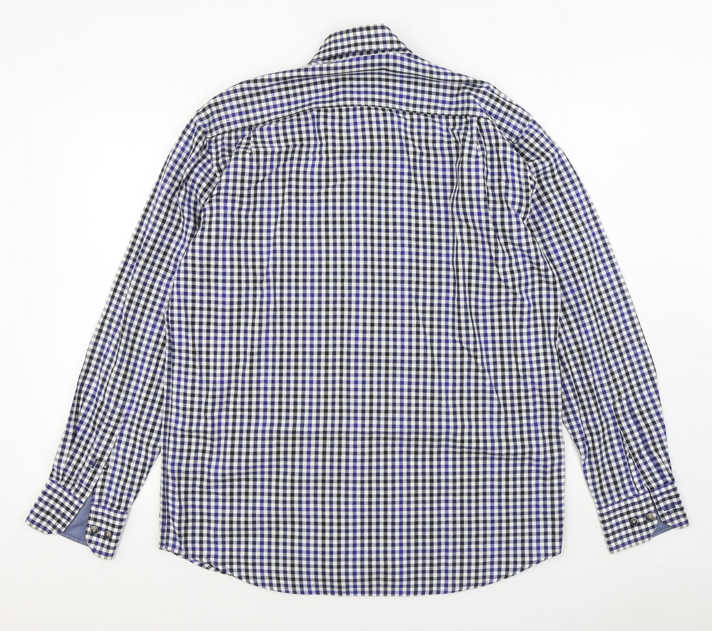 Pretend Mens Blue Plaid Cotton  Button-Up Size M Collared Button
