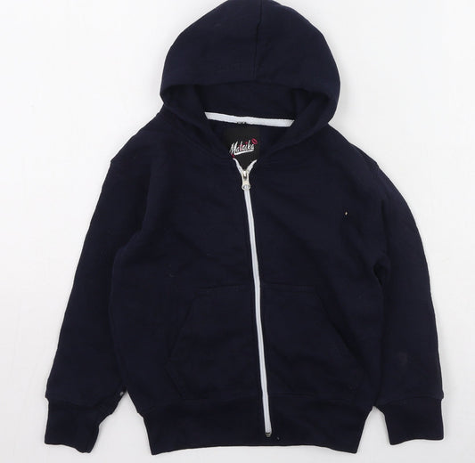 MALIKA Boys Blue Round Neck  Cotton Full Zip Jumper Size 5-6 Years