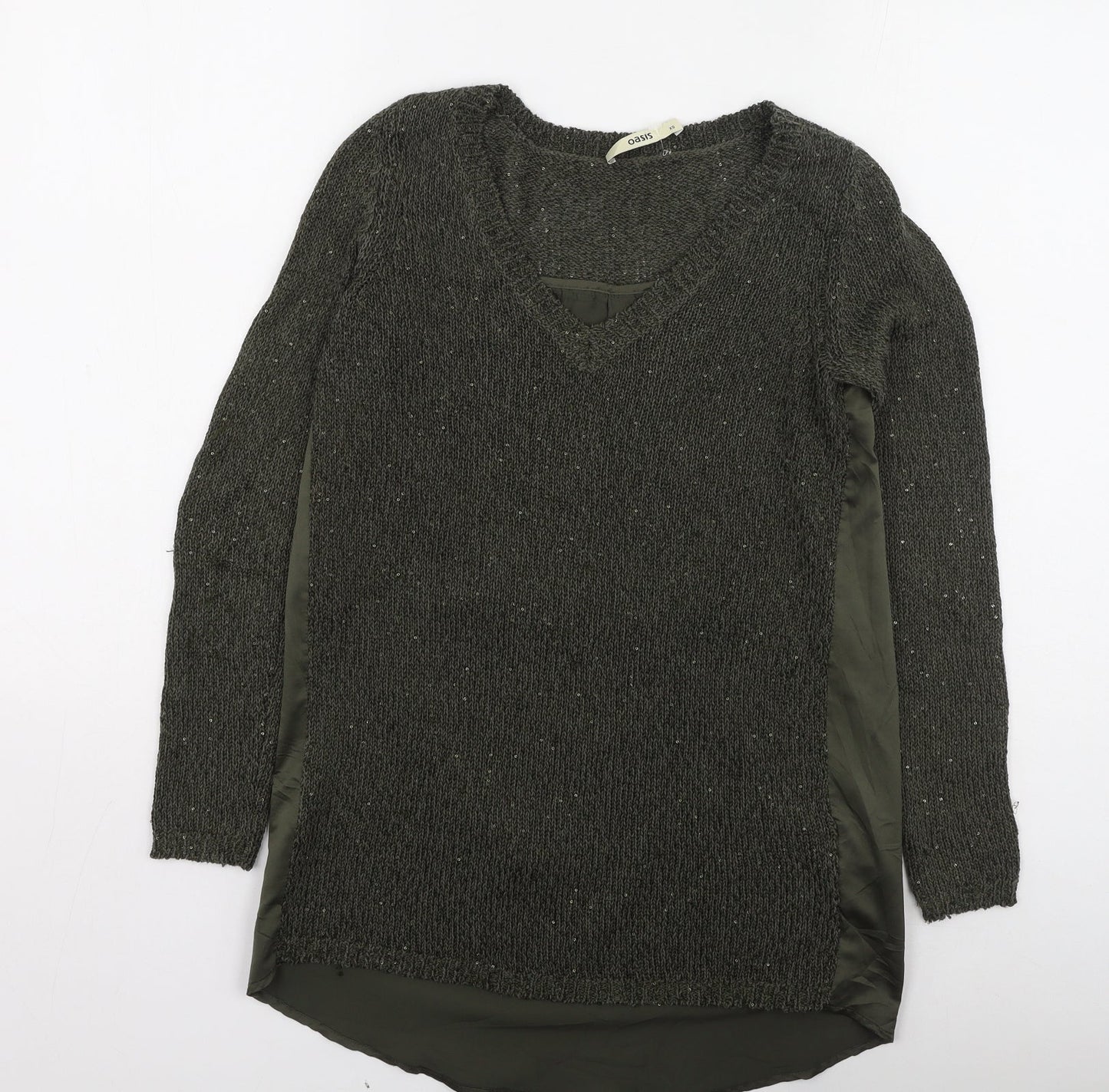 Oasis Womens Green Round Neck  Polyester Pullover Jumper Size XS