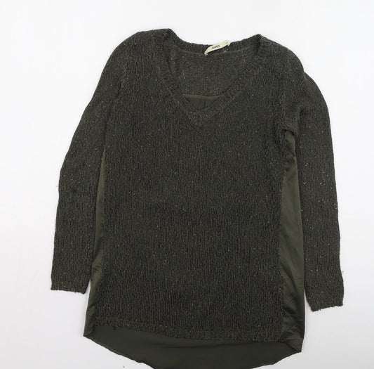 Oasis Womens Green Round Neck  Polyester Pullover Jumper Size XS