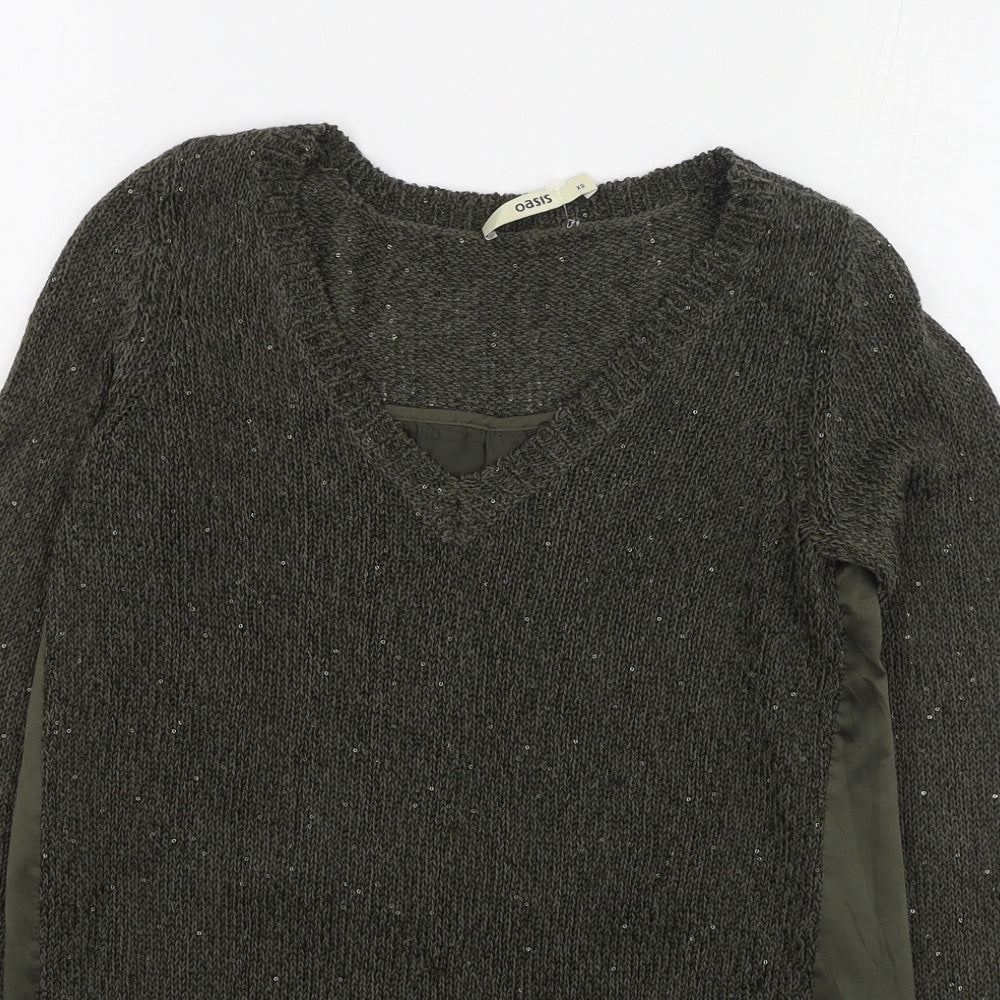 Oasis Womens Green Round Neck  Polyester Pullover Jumper Size XS