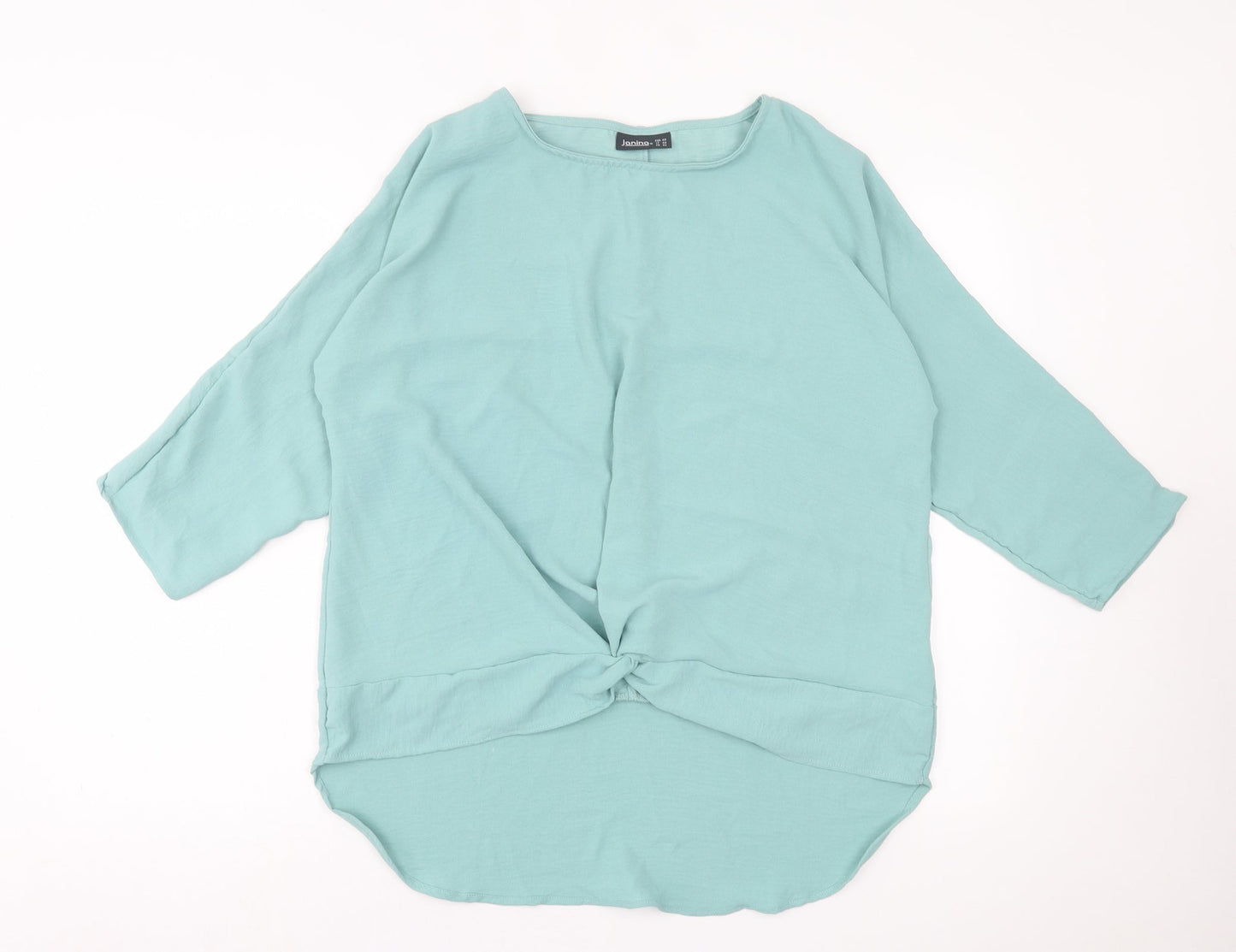 Janina Womens Green  Polyester Basic Blouse Size 12 Crew Neck