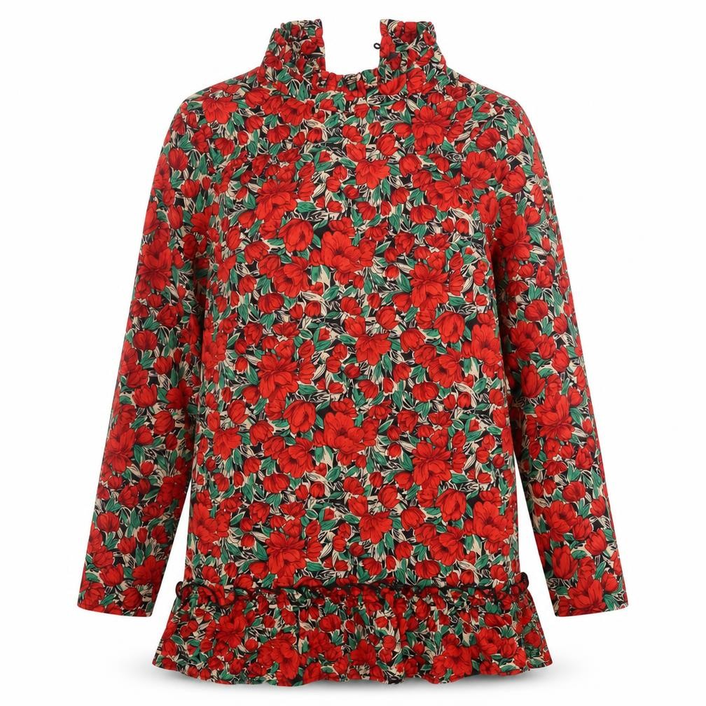 Missguided Womens Red Floral Polyester A-Line  Size 8  High Neck Button