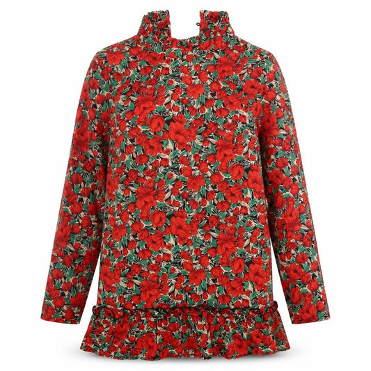 Missguided Womens Red Floral Polyester A-Line  Size 8  High Neck Button