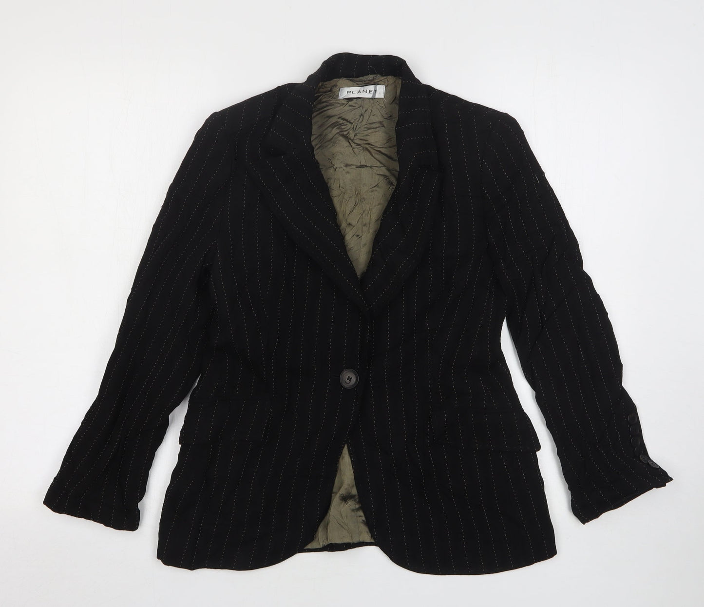 Planet Womens Black Striped Wool Jacket Suit Jacket Size 8
