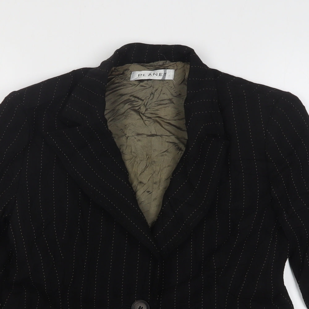 Planet Womens Black Striped Wool Jacket Suit Jacket Size 8