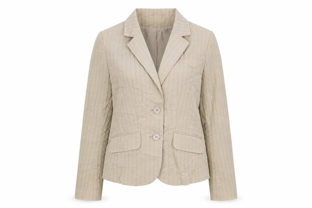 H&M Womens Beige Striped Cotton Jacket Suit Jacket Size 6
