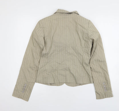 H&M Womens Beige Striped Cotton Jacket Suit Jacket Size 6