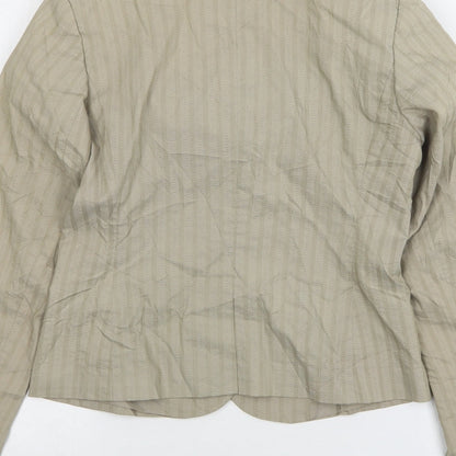 H&M Womens Beige Striped Cotton Jacket Suit Jacket Size 6