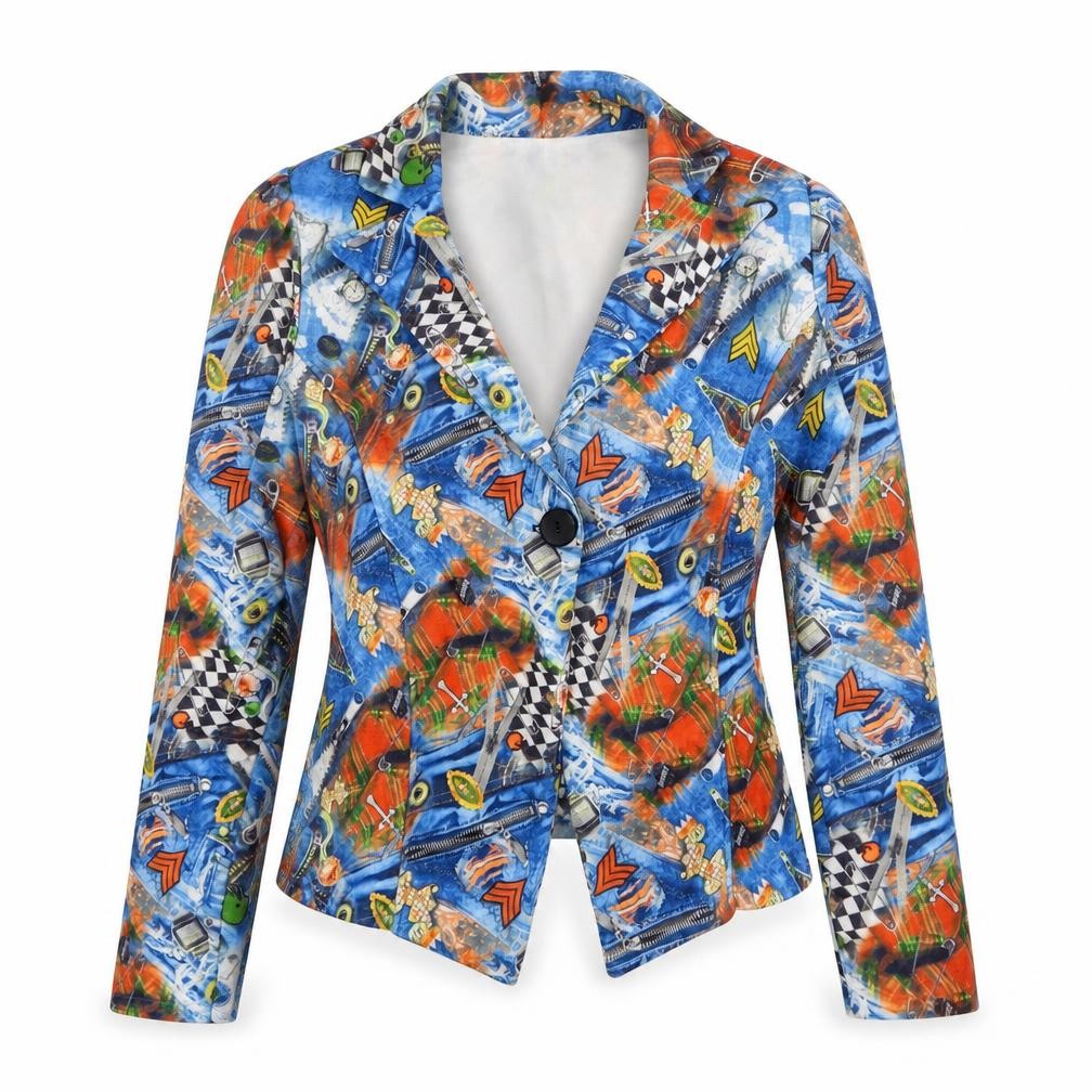 Figa Womens Multicoloured Geometric Polyester Jacket Blazer Size 10