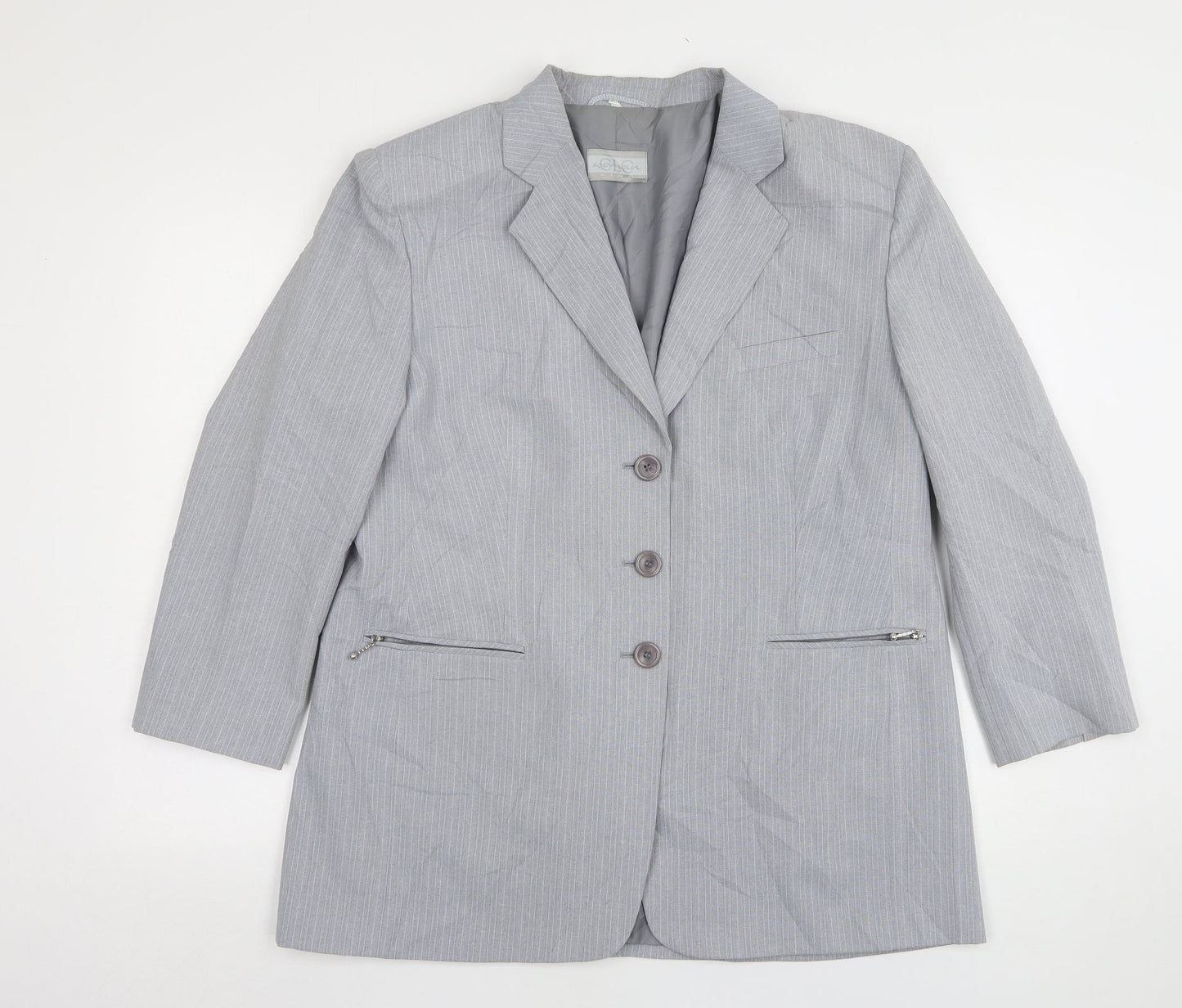 CLC  Womens Grey Striped Polyester Jacket Suit Jacket Size 16