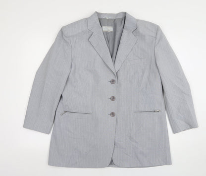CLC  Womens Grey Striped Polyester Jacket Suit Jacket Size 16