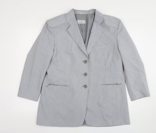 CLC  Womens Grey Striped Polyester Jacket Suit Jacket Size 16
