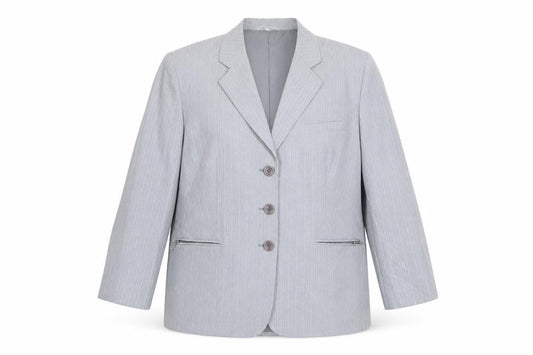 CLC  Womens Grey Striped Polyester Jacket Suit Jacket Size 16