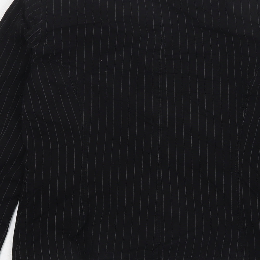 H&M Womens Black Striped Cotton Jacket Suit Jacket Size 10