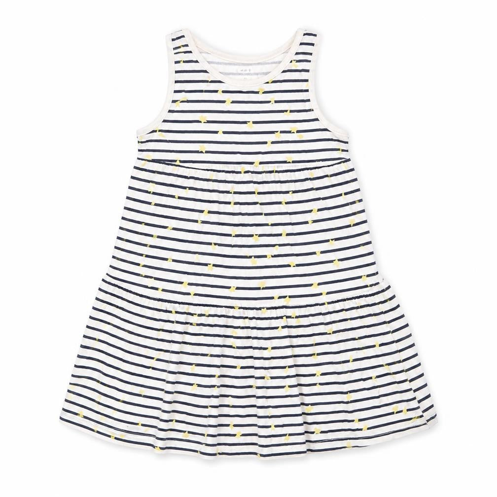 name it  Girls Blue Striped Cotton Shift  Size 7 Years  Round Neck  - Star