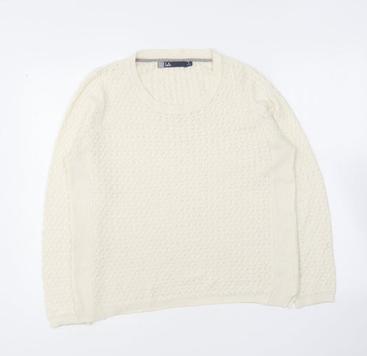 EWM Womens Ivory Round Neck  Acrylic Pullover Jumper Size S