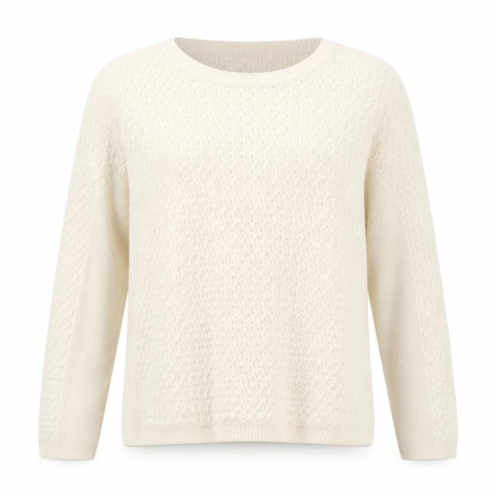 EWM Womens Ivory Round Neck  Acrylic Pullover Jumper Size S
