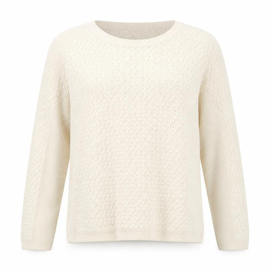 EWM Womens Ivory Round Neck  Acrylic Pullover Jumper Size S