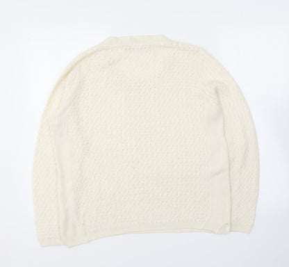 EWM Womens Ivory Round Neck  Acrylic Pullover Jumper Size S