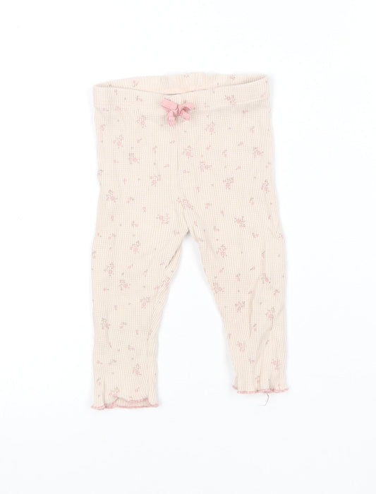 Matalan Girls Pink Floral Cotton Jogger Leggings Size 6-9 Months