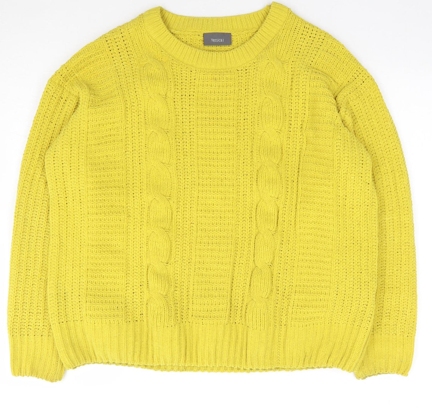 Yssica Womens Yellow Crew Neck  Polyester Pullover Jumper Size S
