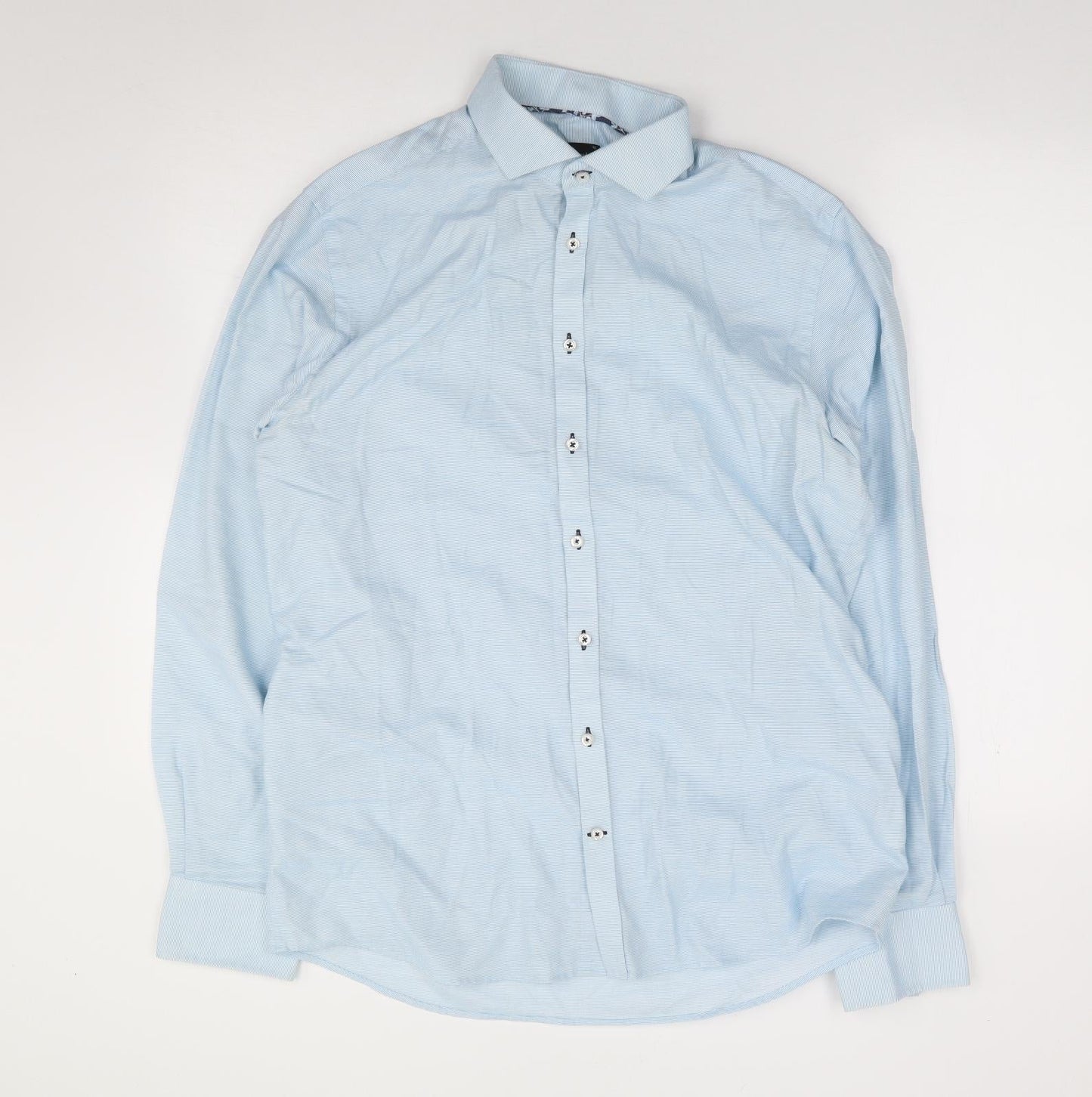 Bruun & Stengade Mens Blue  Cotton  Button-Up Size 42 Collared Button