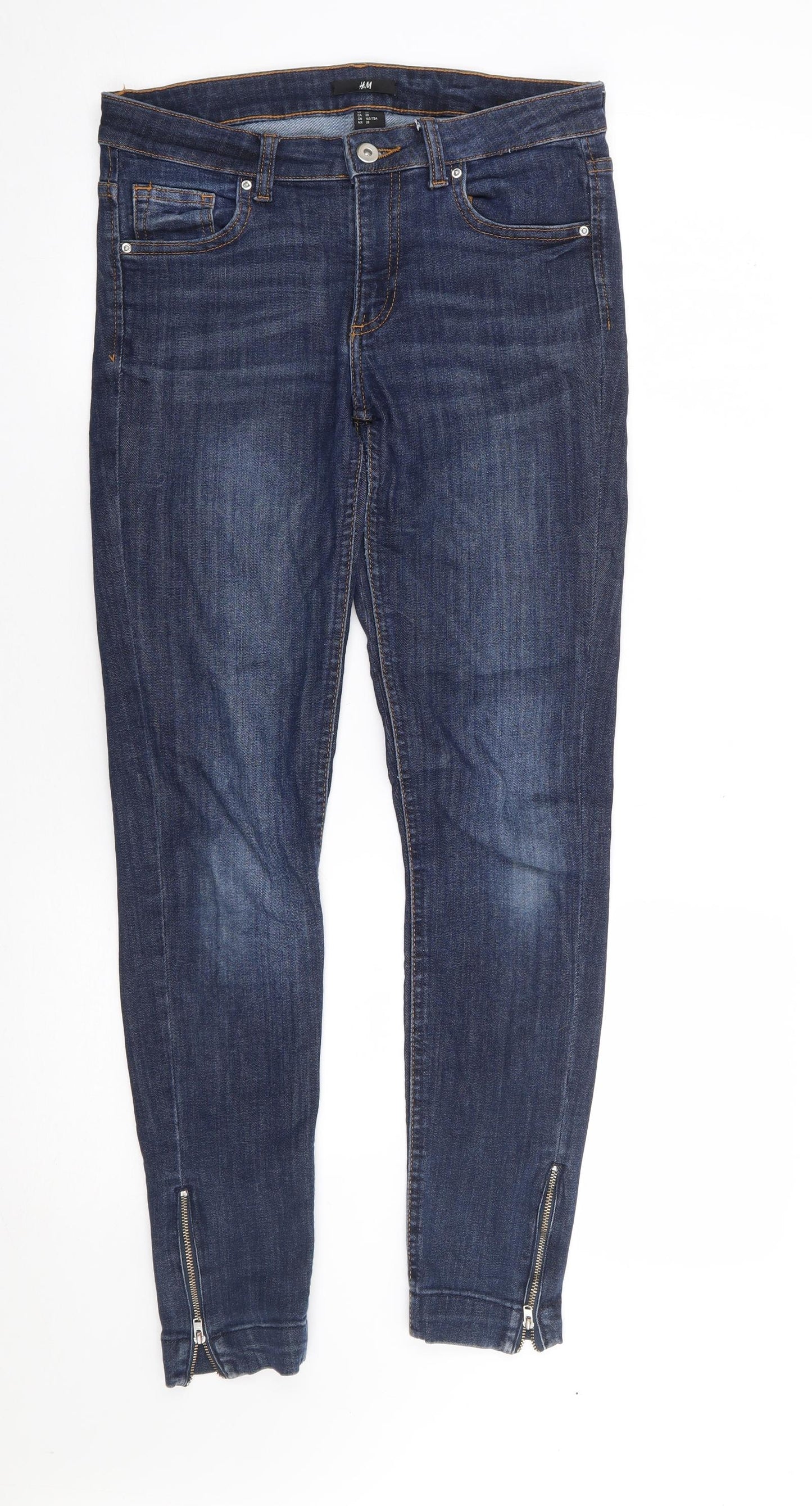 H&M  Womens Blue  Cotton Skinny Jeans Size 28 L28 in Regular Zip