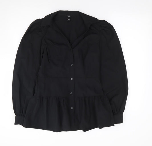 River Island  Womens Black  Polyester Jersey Button-Up Size 8 V-Neck