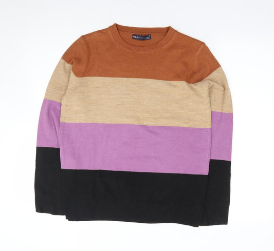 Marks and Spencer Womens Multicoloured Crew Neck Striped Acrylic Pullover Jumper Size 10