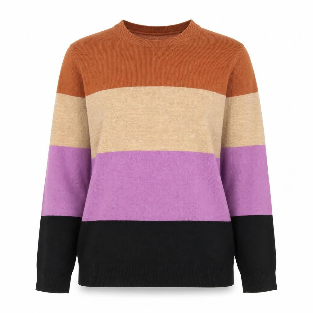 Marks & Spencer Womens Multicoloured Crew Neck Striped Acrylic Pullover Jumper Size 10
